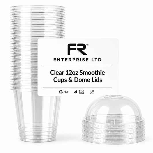 12oz Reusable Clear Plastic Smoothie Cups with Lids