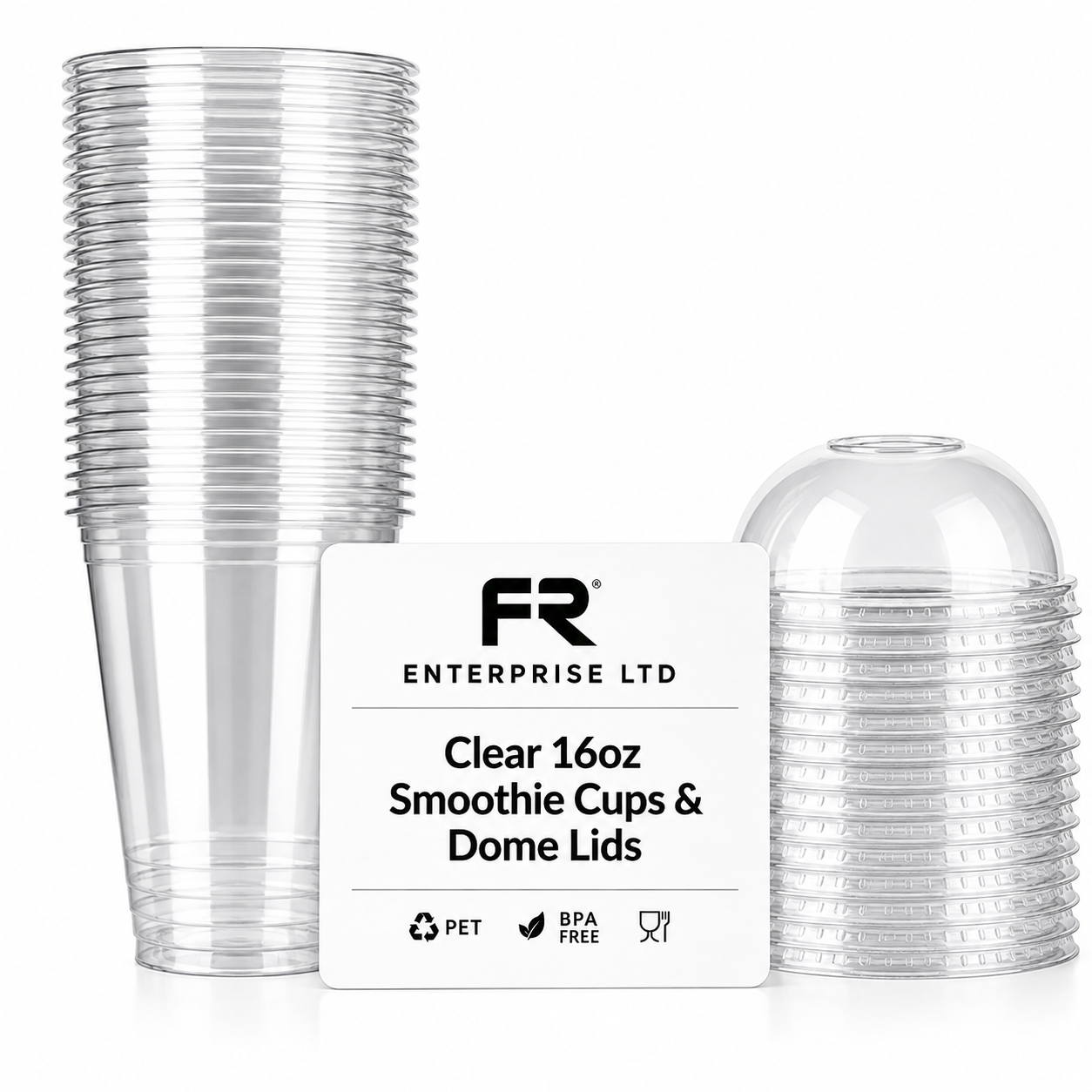 16oz Reusable Clear Plastic Smoothie Cups with Lids