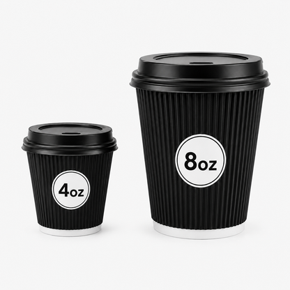 Insulated 8oz Black Ripple Cup  | Triple-Wall Ripple Texture | Spill-Proof Lids