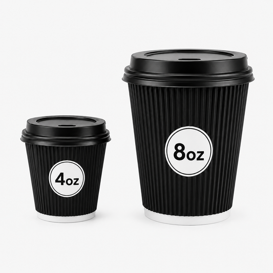 Insulated 8oz Black Ripple Cup  | Triple-Wall Ripple Texture | Spill-Proof Lids