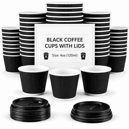 Insulated 4oz Black Ripple Cup  | Triple-Wall Ripple Texture | Spill-Proof Lids