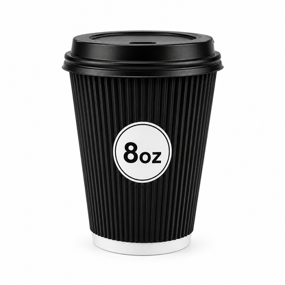 Insulated 8oz Black Ripple Cup  | Triple-Wall Ripple Texture | Spill-Proof Lids