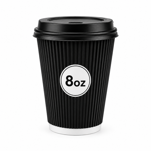 Insulated 8oz Black Ripple Cup  | Triple-Wall Ripple Texture | Spill-Proof Lids