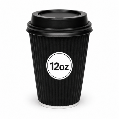 Insulated 12oz Black Ripple Cup | Triple-Wall Ripple Texture | Spill-Proof Lids