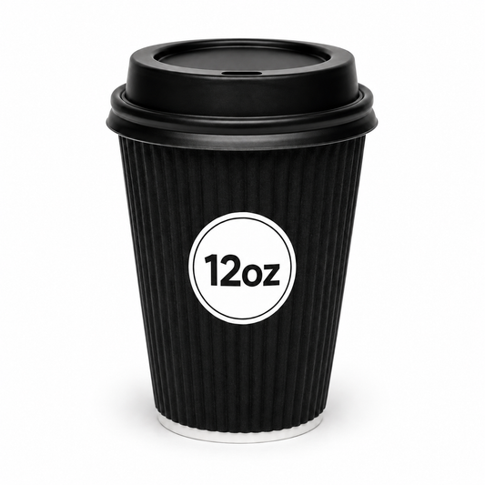 Insulated 12oz Black Ripple Cup | Triple-Wall Ripple Texture | Spill-Proof Lids