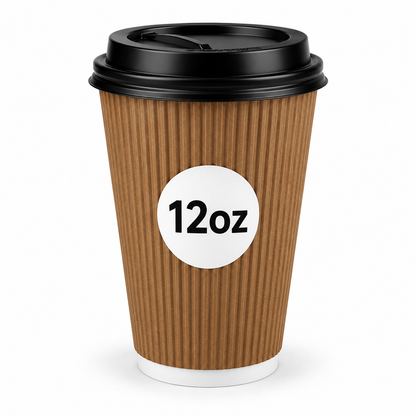 Insulated 12oz Brown Ripple Cup | Triple-Wall Ripple Texture | Spill-Proof Lids