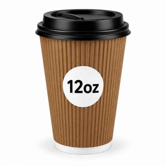 Insulated 12oz Brown Ripple Cup | Triple-Wall Ripple Texture | Spill-Proof Lids