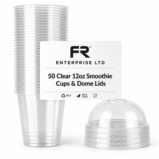 12oz Reusable Clear Plastic Smoothie Cups with Lids