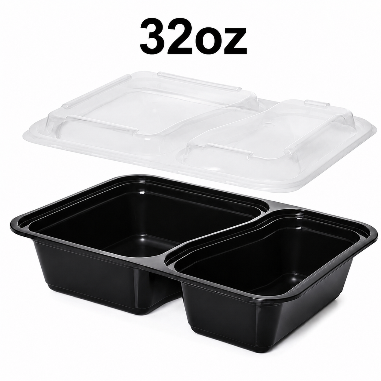 RE-32 2 Compartment Rectangular Black Base Container 32oz