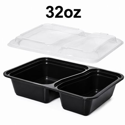RE-32 2 Compartment Rectangular Black Base Container 32oz