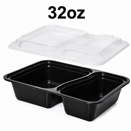 RE-32 2 Compartment Rectangular Black Base Container 32oz