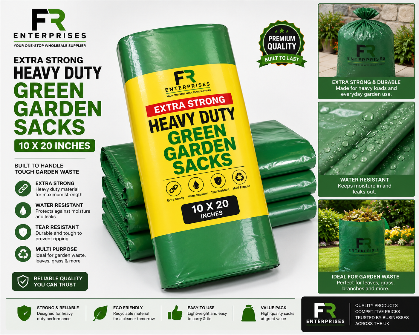 Extra Heavy Duty Green Garden Sacks- 10X20