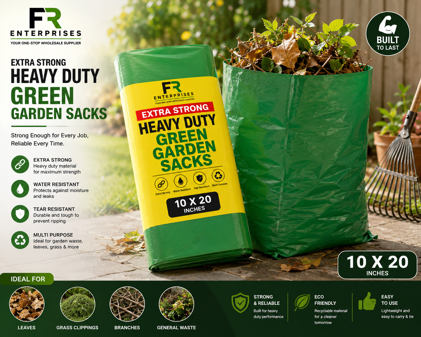 Extra Heavy Duty Green Garden Sacks- 10X20
