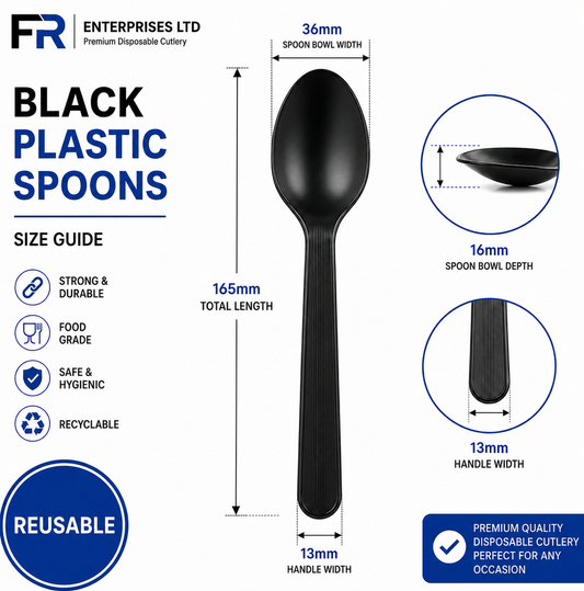 Reusable Premium Black Plastic Spoon | Disposable Cutlery