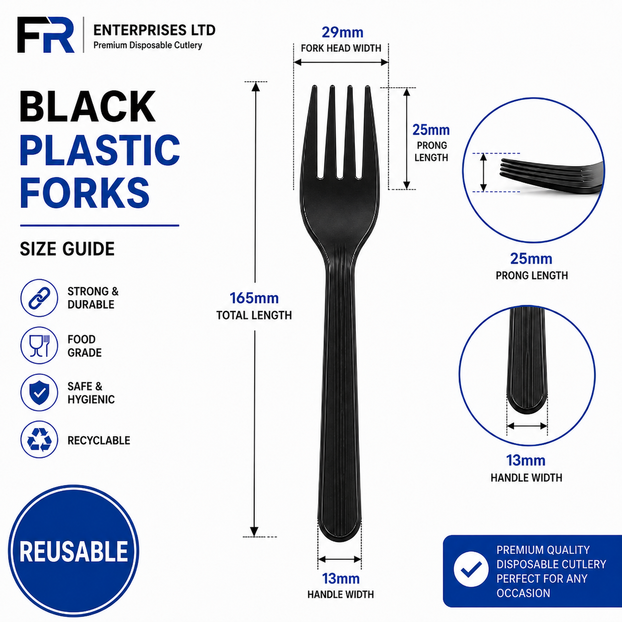 Reusable Black Plastic Fork | Disposable Cutlery