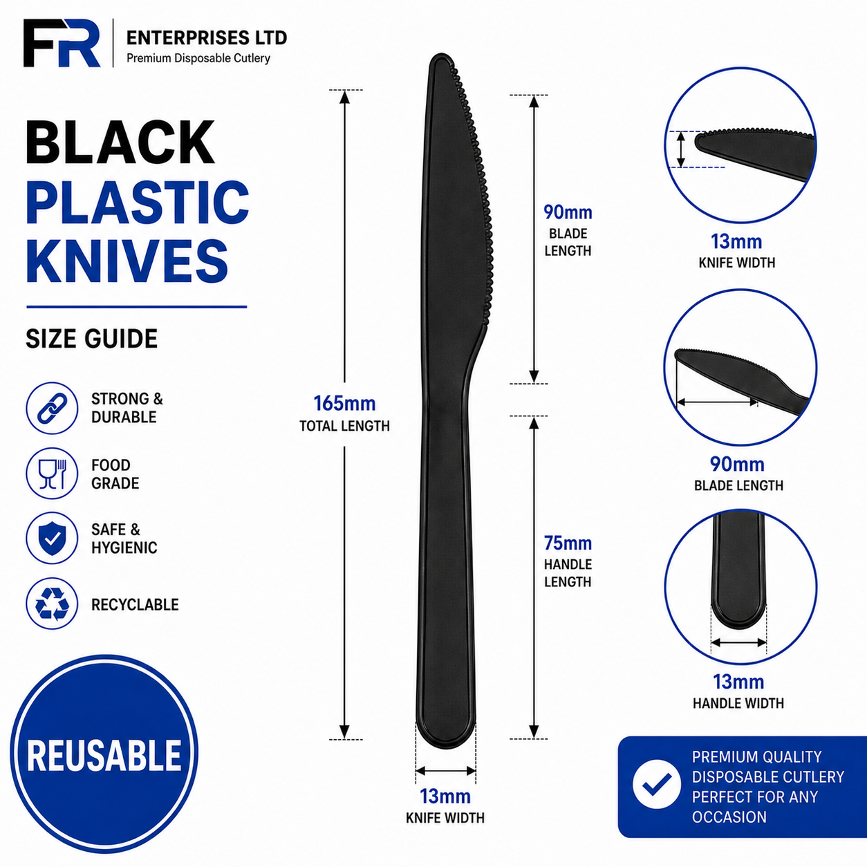 Reusable Black Plastic Knife | Disposable Cutlery