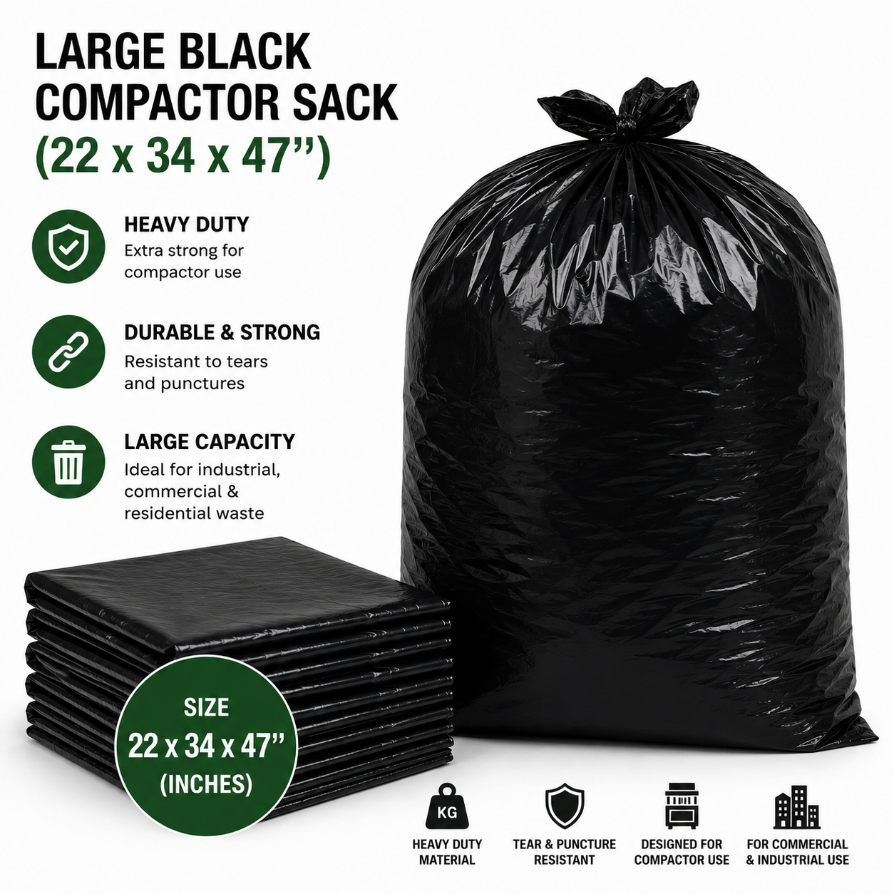 Large Black Compactor Sack (22x34x47'')