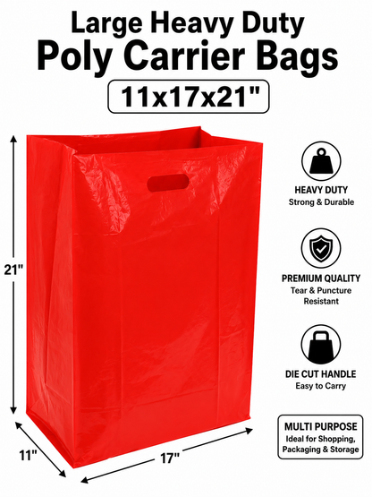 Large Heavy Duty Poly Carrier Bags- 11x17x21"