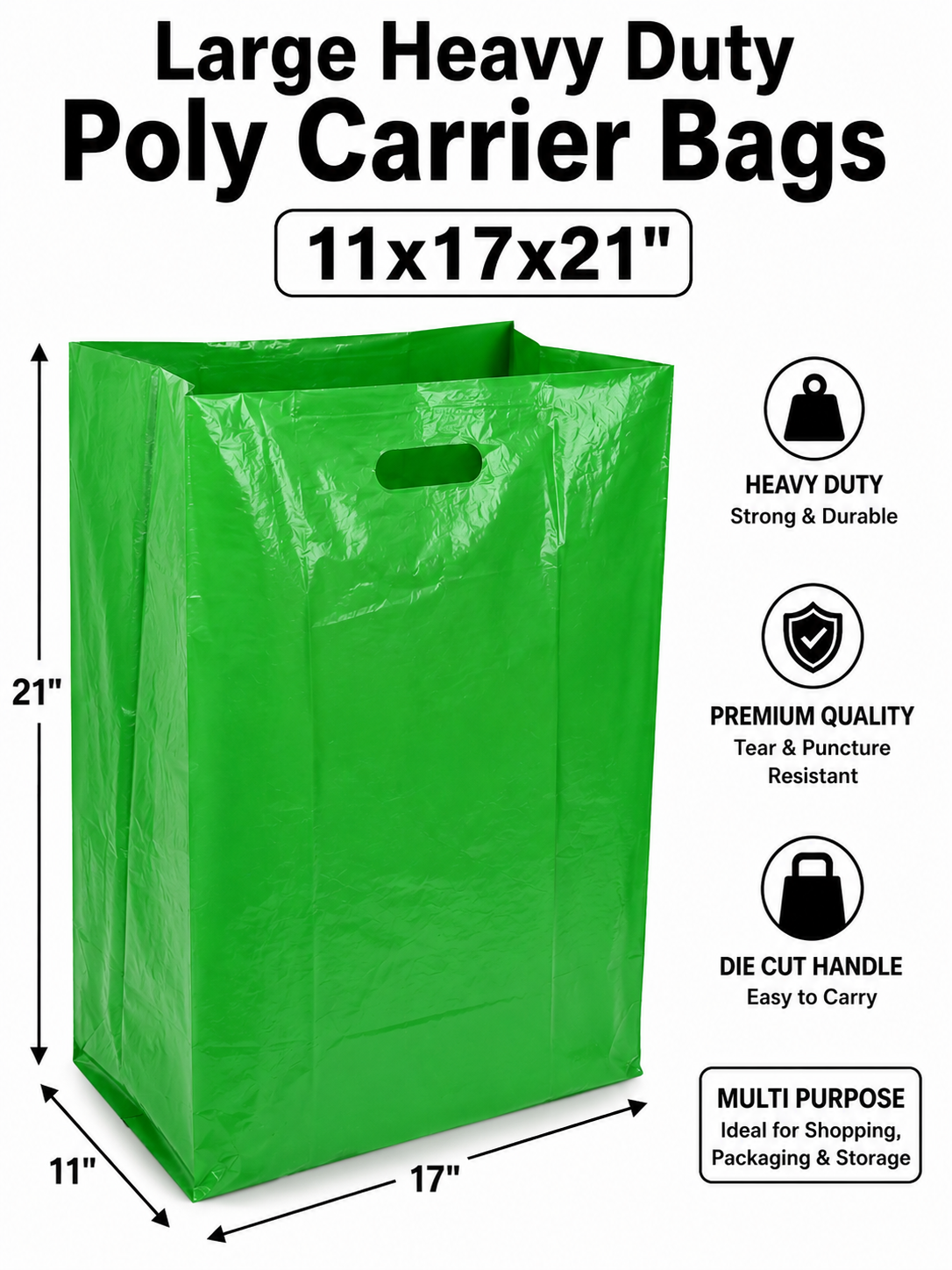 Large Heavy Duty Poly Carrier Bags- 11x17x21"