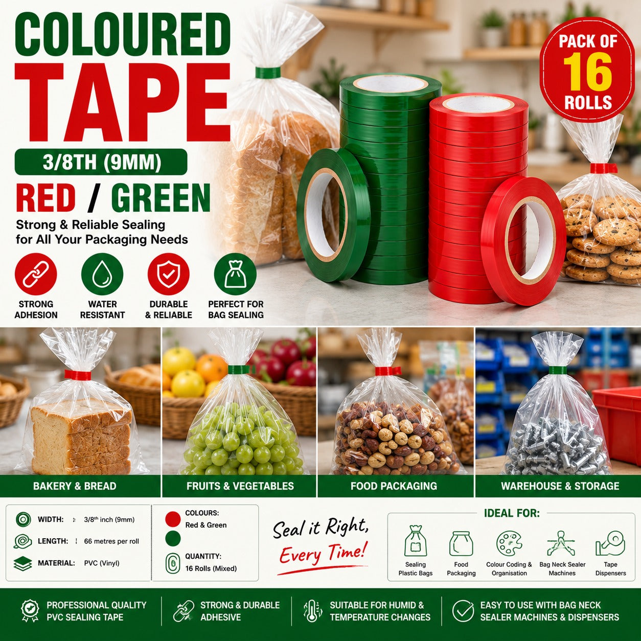 Heavy Duty Butcher/Bag Sealing Tape (3/8th) 9mm