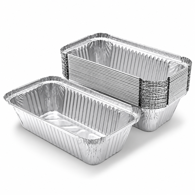 No.6A aluminium foil takeaway containers, single tray and stack, clean white background