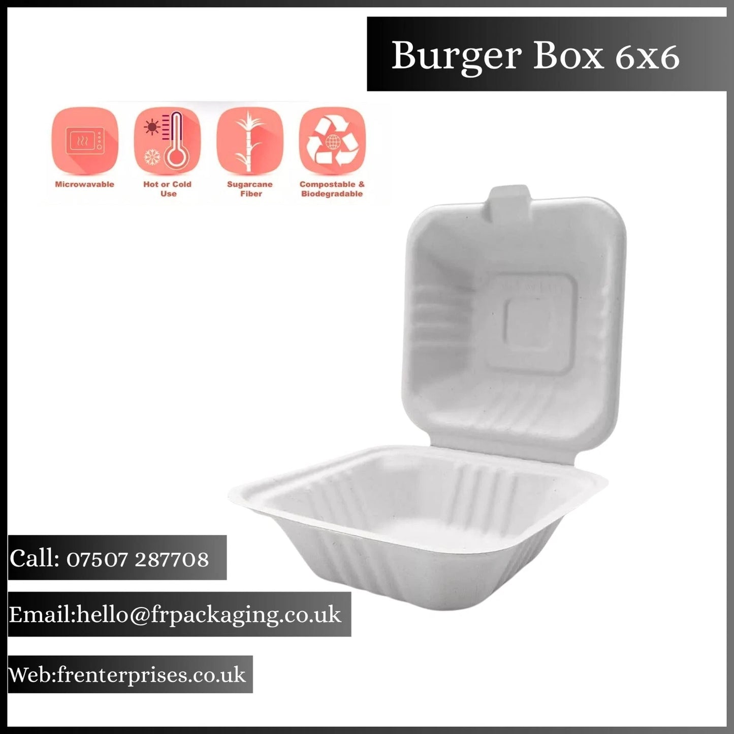 Bagasse Burger Box EP6 Pack- Takeaway Containers