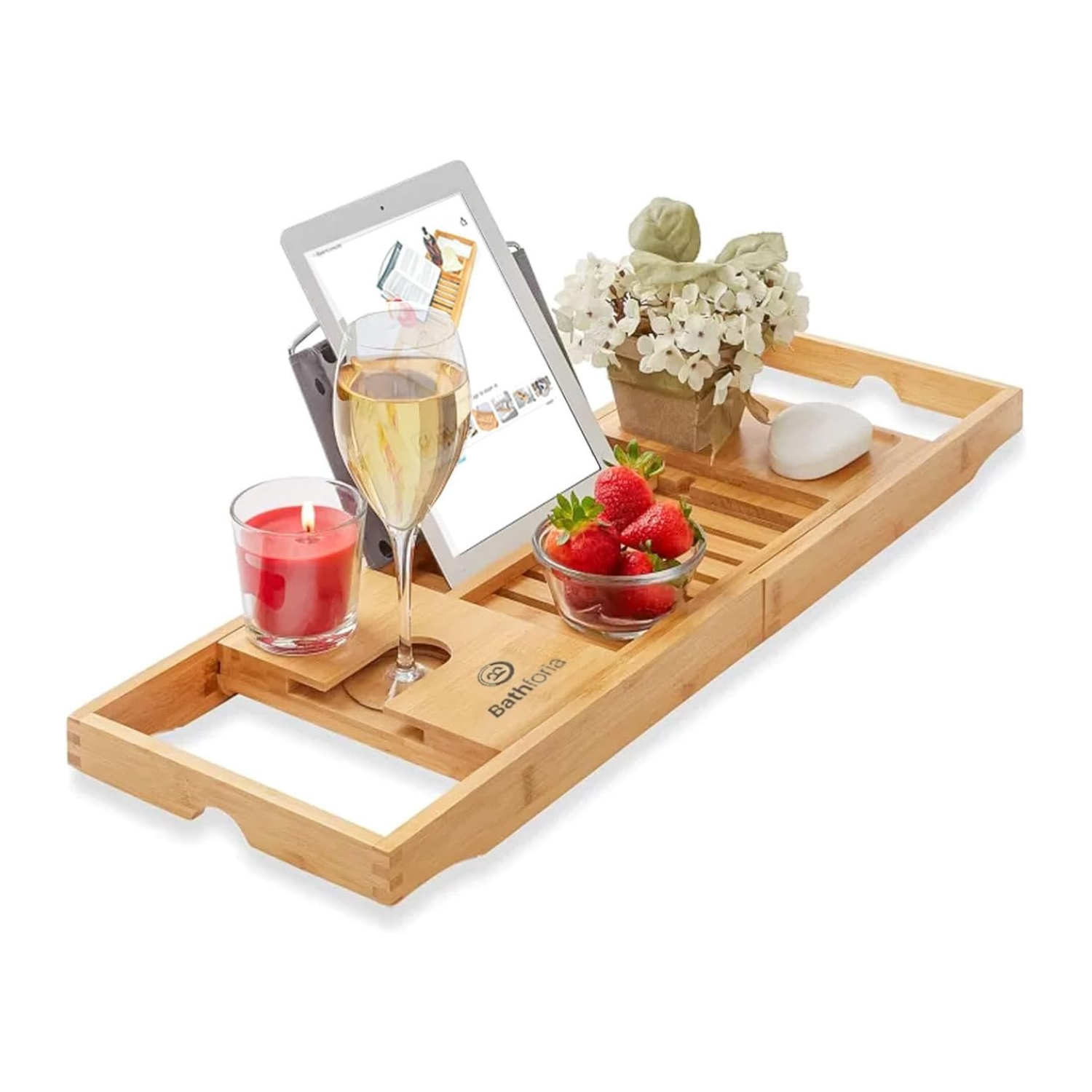 Bath caddy BATH CADDY TRAY EXTENDABLE WOODER RACK I-PAD & Book Holder - Image 1