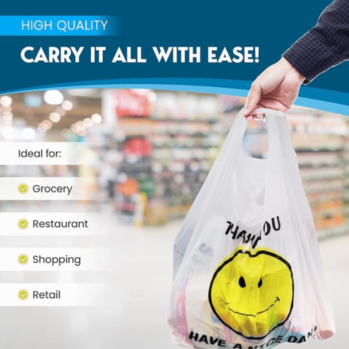 Large Clear Smiley Face Carrier Bags 13x19x23'' - Image 3