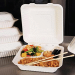 Bagasse Burger Meal Box 3 Compartment White (230x230x50mm/9x9”) - Image 2