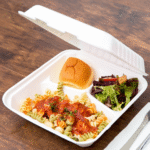 Bagasse Burger Meal Box 3 Compartment White (230x230x50mm/9x9”) - Image 5