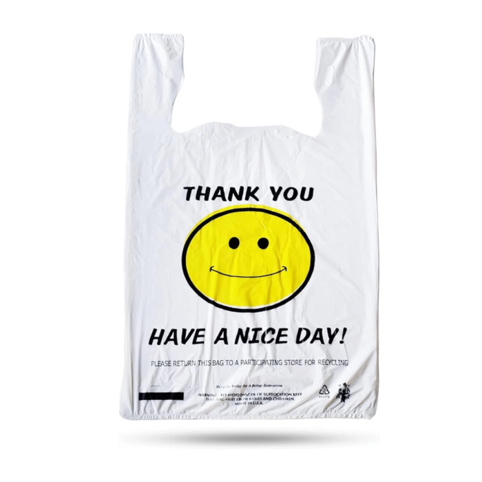 Large Clear Smiley Face Carrier Bags 13x19x23'' - Image 1
